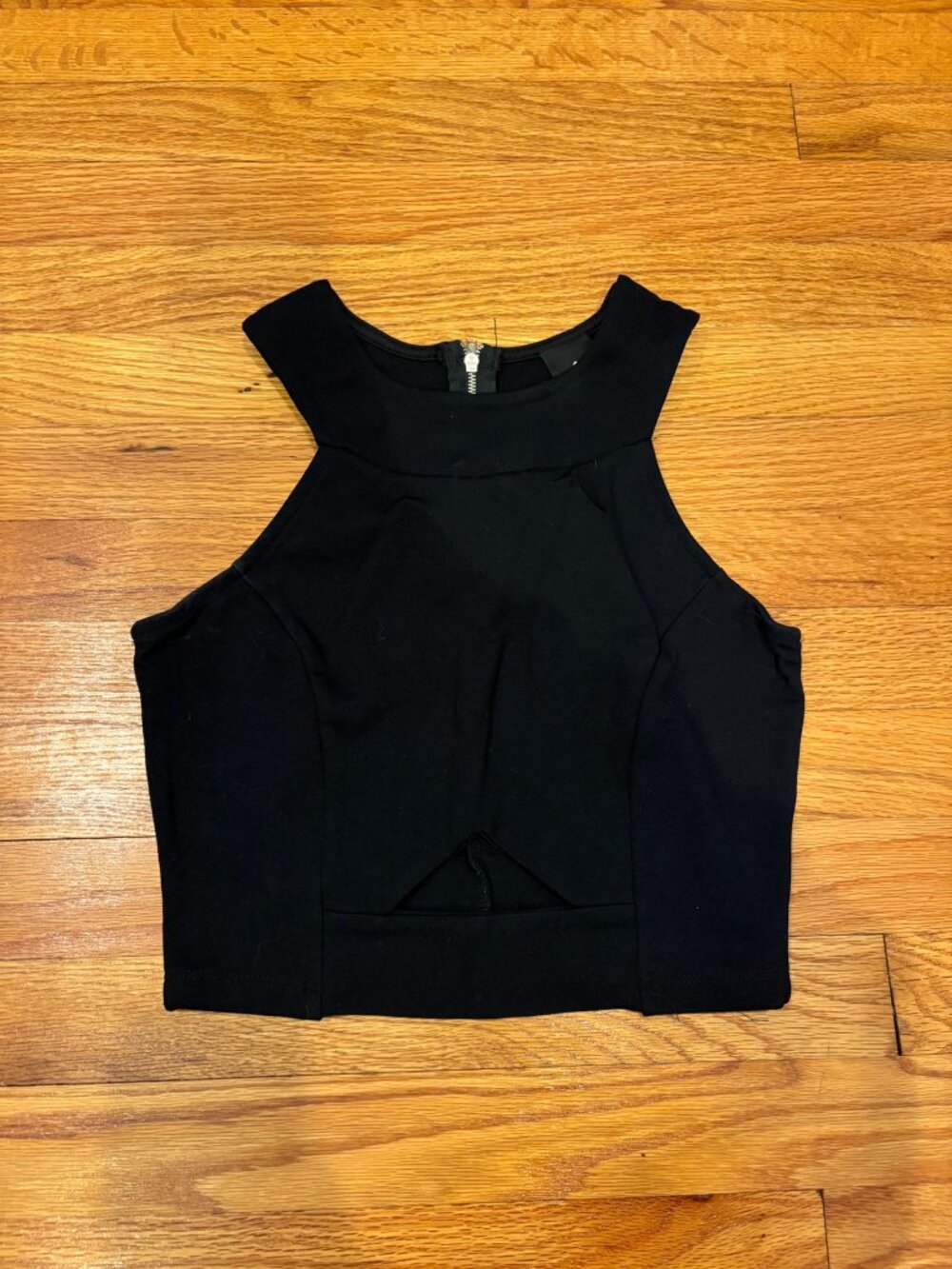 Privately Privileged Black High Neck Keyhole Crop Top (Size XS)